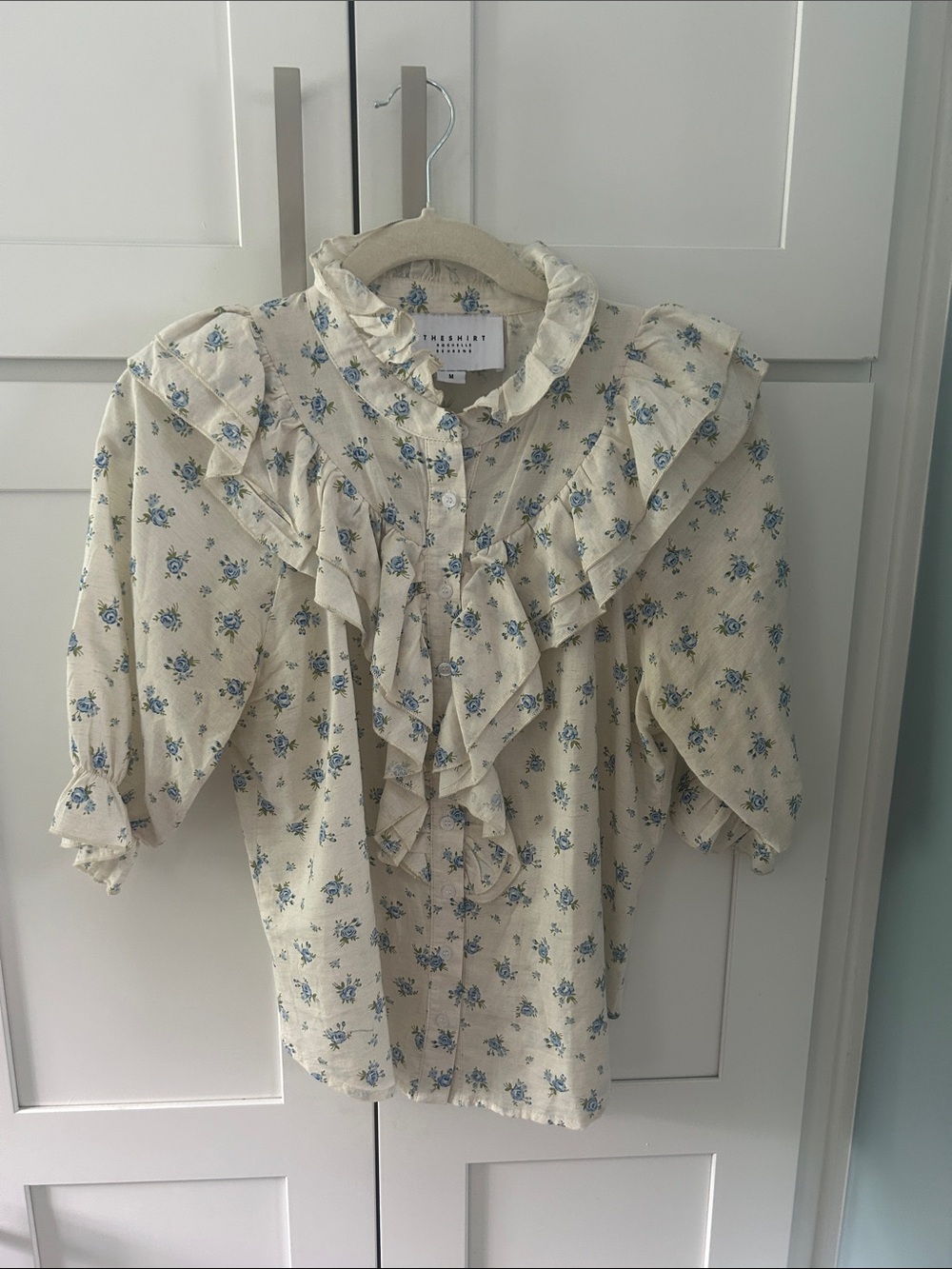 The Shirt by Rochelle Behrens Cream Floral Ruffle Blouse